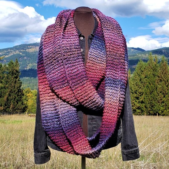Handmade Knit Infinity Scarf, Wild Berries - Picture 2 of 5